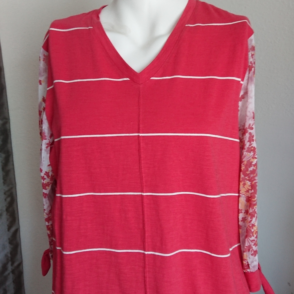 NEW womens top XL coral red floral